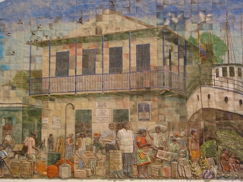 Mural en homenaje a Manuel Zapata Olivella ubicado en el Malecón del Lorica. Autor: Adriano Ríos Sossa. Foto: https://www.instagram.com/p/Blu_0O3hYlc/?taken-by=adriano_rios_sossa