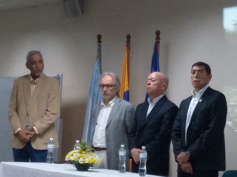 Instalación del foro ¿Para dónde va el Pacífico colombiano? De izquierda a derecha: Fernando Guerra (coordinador del Foro), Julio Calzada (invitado internacional), Boris Salazar (decano Ciencias y Económicas), Luis Carlos Castillo (Vicerrector Administrativo).