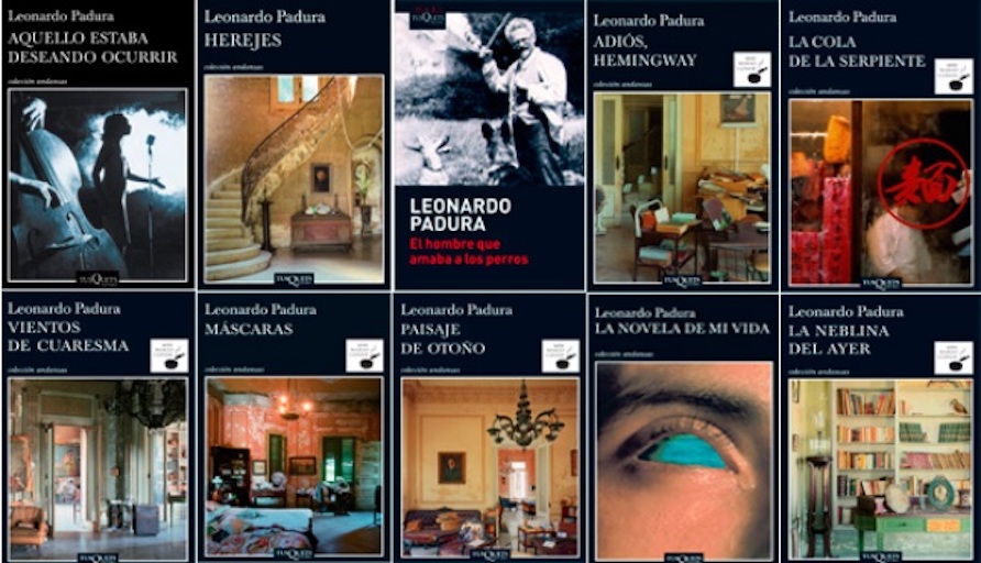 Algunas obras de Leonardo Padura. Foto: https://lecturafilia.com/2015/07/07/pasado-perfecto-pasado-imperfecto/libros_padura_princesasturias/