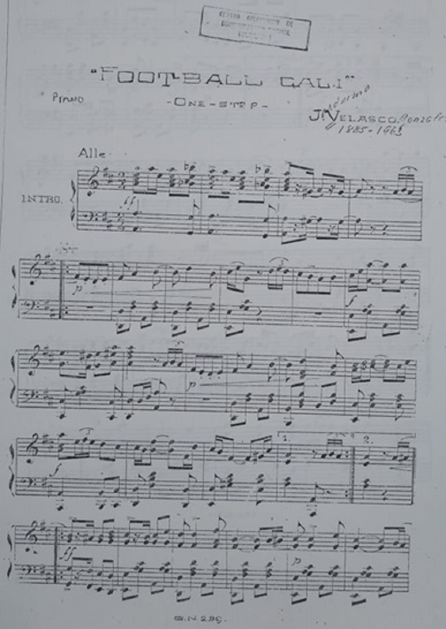 Detalle de la partitura One Step Cali Football, de Jerónimo Velasco, 1918.