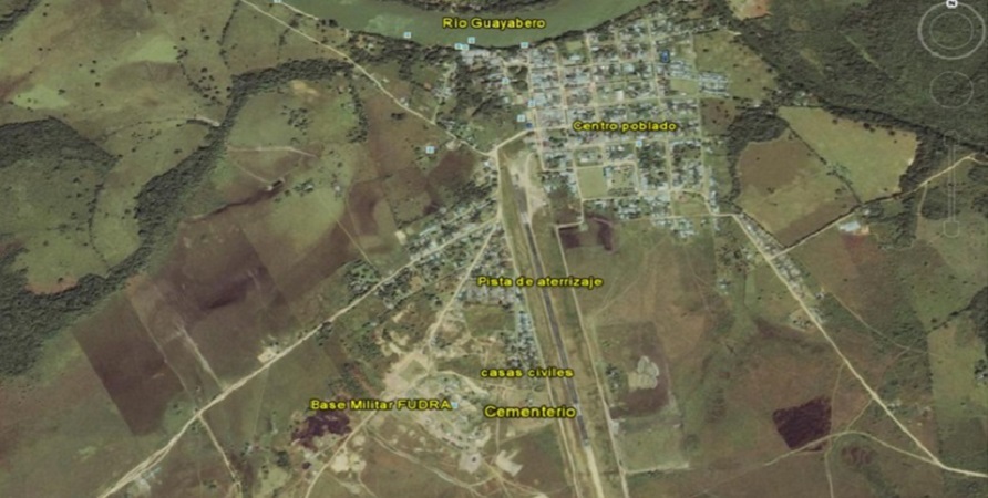 Cabecera municipal de la macarena. Google Earth, 25 de agosto de 2010. Foto: Tomada del Informe de la Oficina en Colombia del Alto Comisionado de las Naciones Unidas para los Derechos Humanos. Cementerio de La Macarena, departamento del Meta.