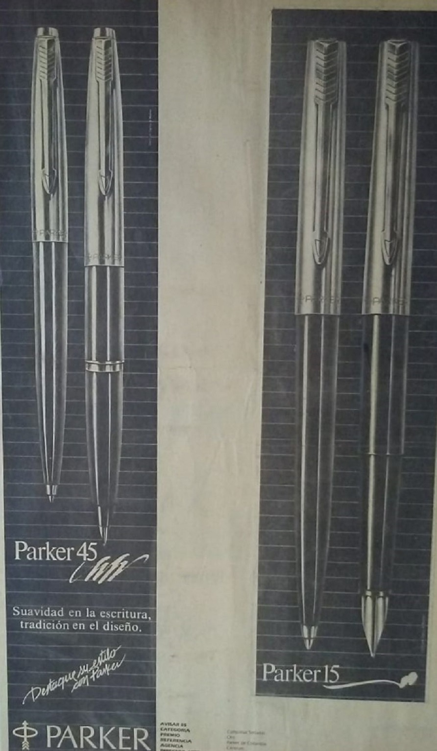 Parker, premio de oro Avisar a campañas seriadas, foto de 1985. Recorte de prensa, hoja 20 del álbum del maestro. Foto: Archivo del maestro Coutin.