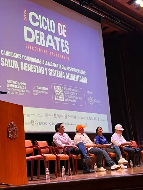 Al debate solo asistieron cuatro candidatos: Deninson Mendoza – independinte –, Heriberto Escobar – partido Gente en Movimiento –, Miyerlandi Torres – Un renacer para Cali – y Wilfredo Pardo – Liga Gobernantes Anticorrupción –. Foto: tubarco.news