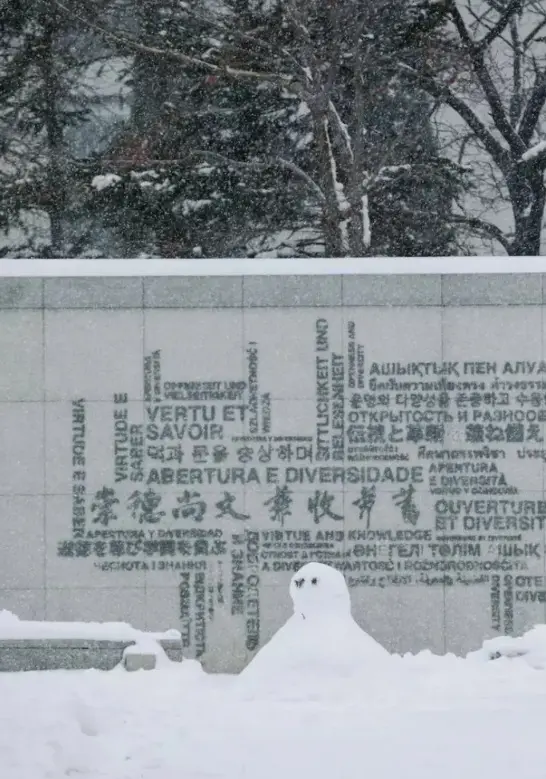 Muñeco de nieve en la Universidad de Lenguas Extranjeras de Dalian, diciembre de 2023. Fuente: https://www.sohu.com/a/745674619_121124029 