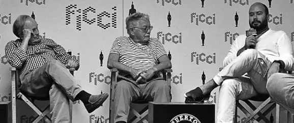 Gustavo Álvarez Gardeazábal, Francisco Norden y Ciro Guerra en uno de los conversatorios desarrollados en el Salón Ficci. Foto: Ana Lorena Tulcán