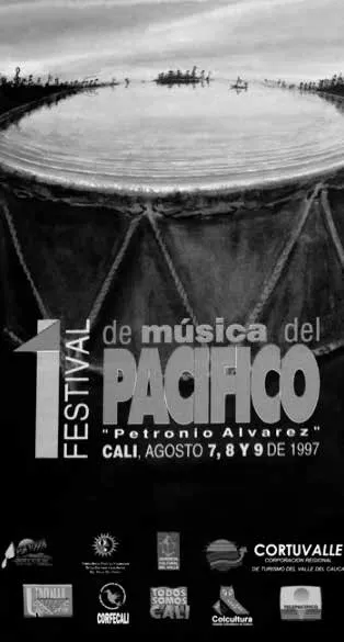 Afiche promocional del primer Festival de Música del Pacífico Petronio Álvarez, realizado en 1997.