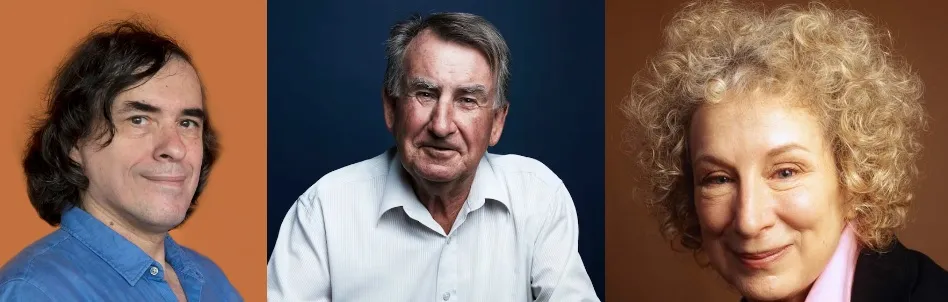 Mircea Cartarescu, Gerald Murnane y Margaret Atwood. Foto: Collage propio.