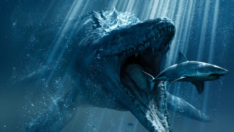Mosasaurus tiene un gran tiburón blanco para el almuerzo Foto: https://wallpaperscraft.com/