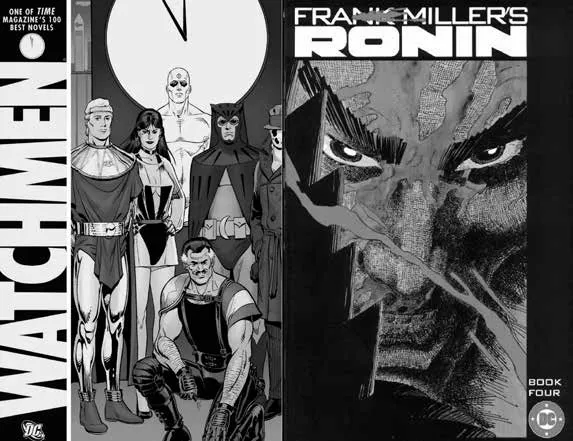 Portadas novelas gráficas Watchmen de Alan Moore y Ronin de Frank Miller - Foto tomada de: http://www.tiendascosmic.com