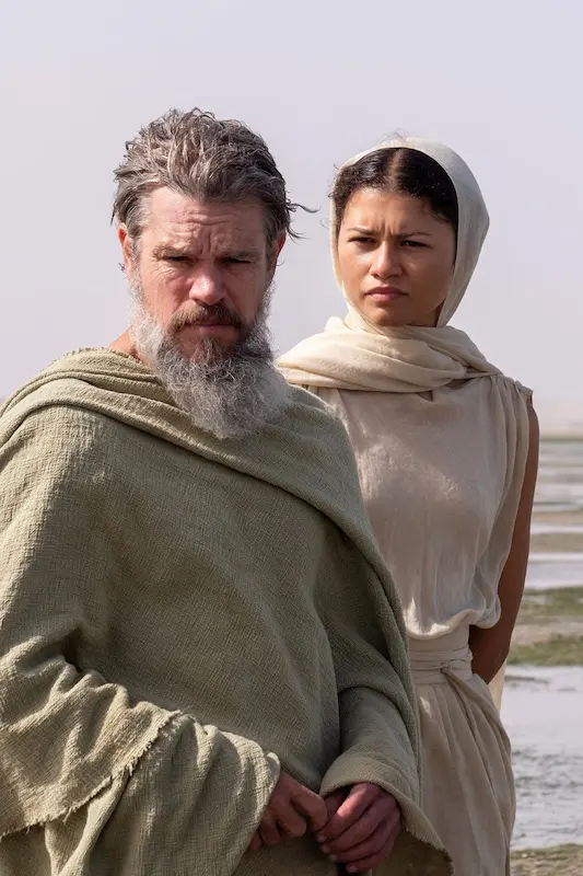 Matt Damon (Odiseo) y Zendaya (Atena). Foto: Universal Studios.