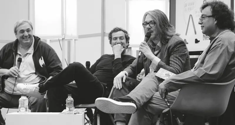 Conversación de Hernán Zajec, Martín de Francisco y Antonio Guerra sobre el profesor Súper O 10 años - Foto: Alejandro Salazar